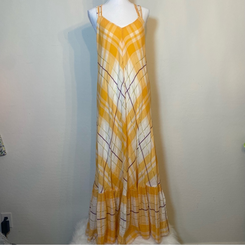 HOLDING HORSES Yellow and White Plaid Maxi Dress  Sz M